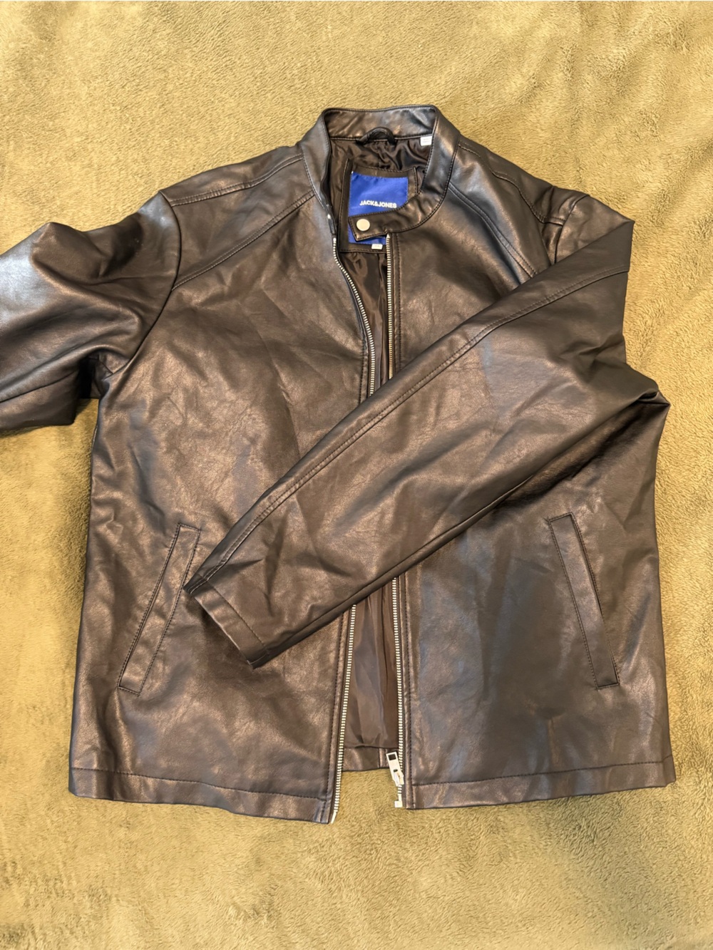 Jack & Jones Black Faux Leather Bomber Jacket